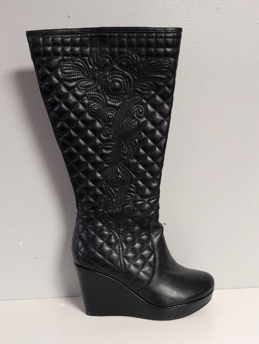 Women's Addition Elle Heeled Boots Knee High Zipper Platform Black Alternative - Picture 2 of 9